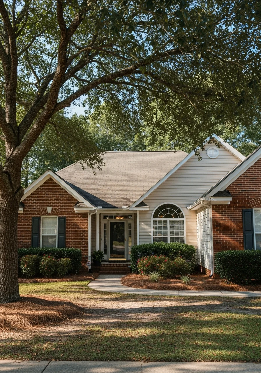 West Columbia home with welcoming entrance, mature landscaping, and community setting.